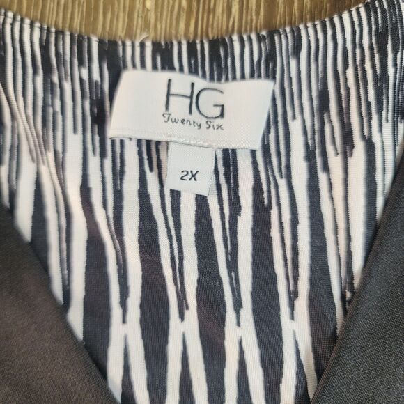 HG Twenty Six Tunic Blouse Women Plus 2X Black White Bohemian Boho - Picture 3 of 6